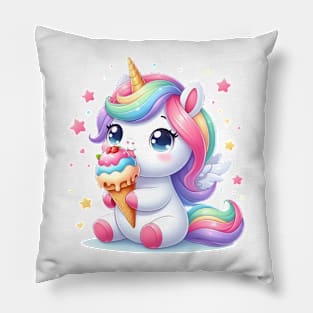 Cute colorful unicorn having ice cream Pillow