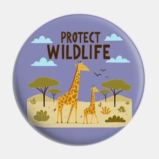 Giraffe with her baby Protect Wildlife Pin