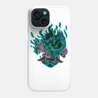 Green Neon Fire Samurai Skull Phone Case