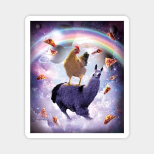 Chicken Riding Llama In Space - Rainbow Magnet