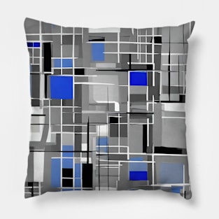 Blue Gray Black And White Abstract Rectangles Pillow