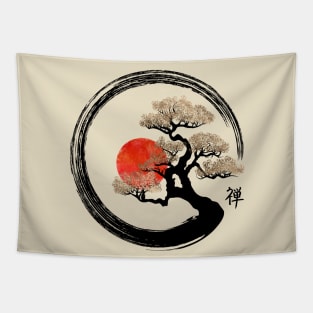 Enso Zen Circle and Bonsai Tree Tapestry