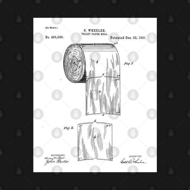 Toilet Paper Patent - Bathroom Art - Black And White by patentpress