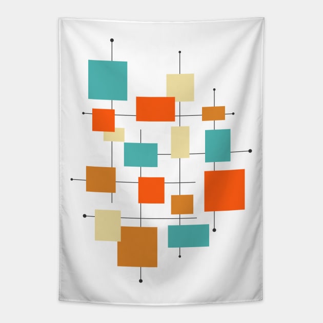 Turquoise Orange Squares Mid Century Modern Tapestry by OrchardBerry