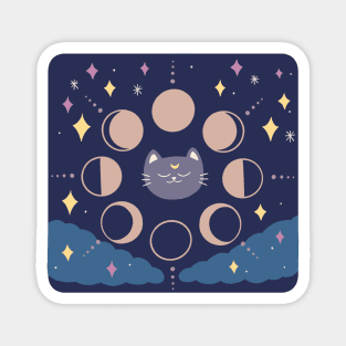 Quirky Moon Phase Cat Magnet