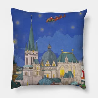 Aachen Germany Christmas Eve Cityscape Whimsical Art Pillow