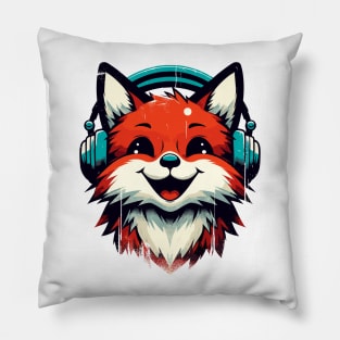 Funny Smiling musical fox wearing headphones Pillow