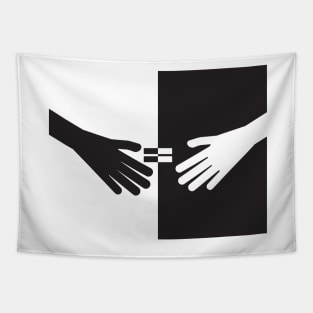 Black White Hand on Black White Background Tapestry