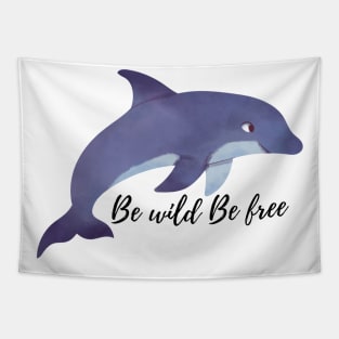 BE WILD BE FREE BLUE DOLPHIN GRADIENT TEXTURE Tapestry