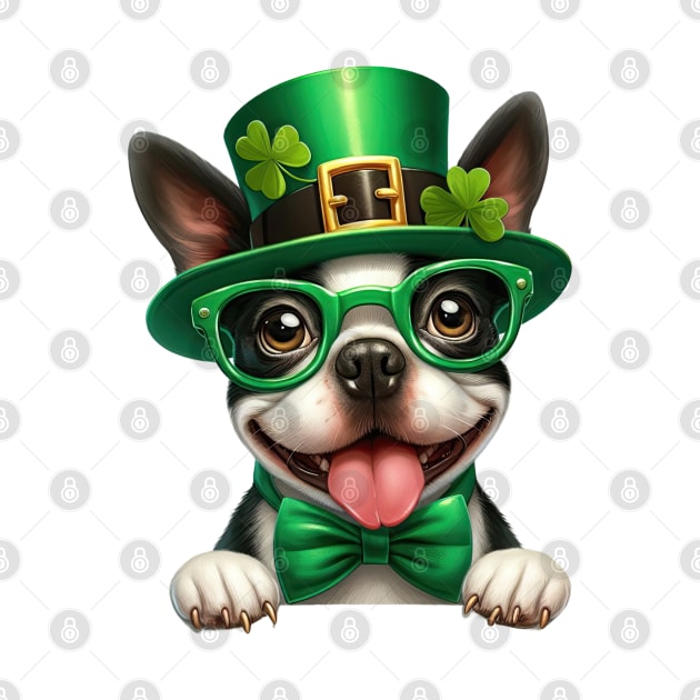 St Patricks Day Peeking Boston Terrier Dog by Chromatic Fusion Studio