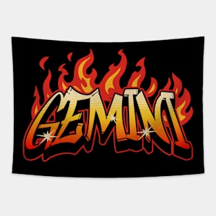 Gemini Zodiac Retro Flames Birthday Tapestry