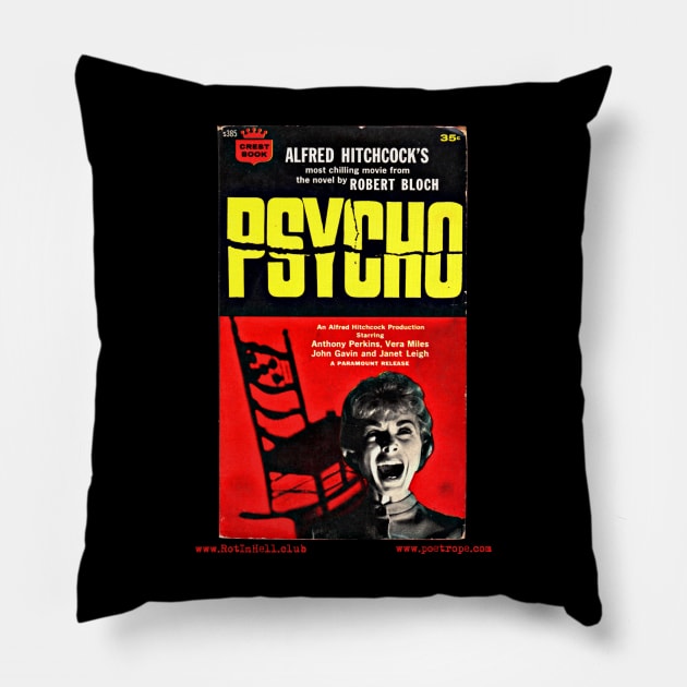 PSYCHO-Novel by Robert Bloch Pillow by Rot In Hell Club