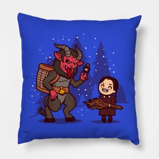 Funny Christmas Cute Merry Krampus  Winter Mashup Cartoon Pillow