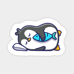 Cute penguin sleeping with fish Magnet