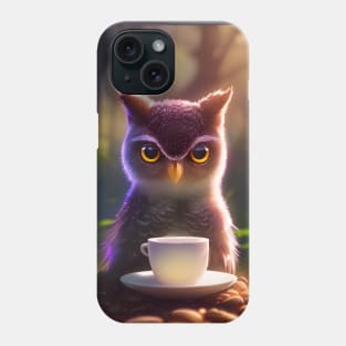 Cute owl with a mug cup of morning coffee Phone Case