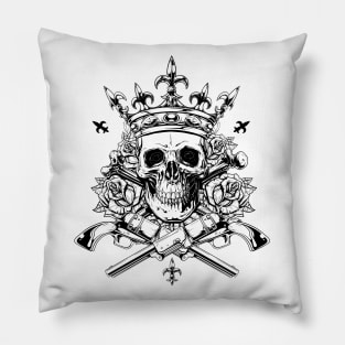 skull with guns and crown Pillow