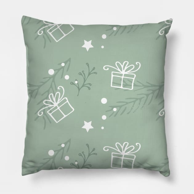 Christmas Seamless Pattern Simple green White Pastel Gift Pillow by star trek fanart and more