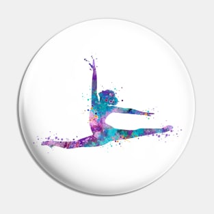 Girl Gymnastics Twine Watercolor Silhouette Pin