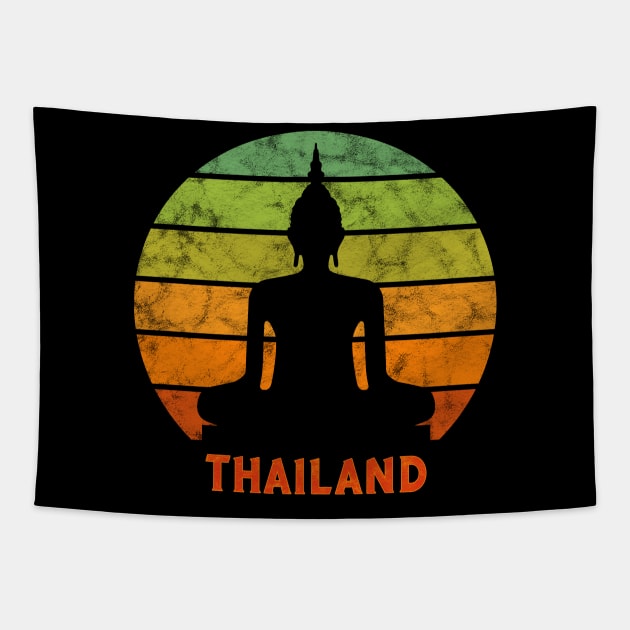 Thailand Buddha Silhouette On A Rainbow Of Sunset Colors Tapestry by VintCam