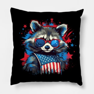 Blue raccoon proudly American Flag Pillow