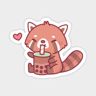 Cute Red Panda Loves Drinking Bubble Tea Magnet