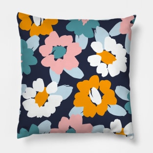 Pink, Blue, White and Yellow Flowers Pillow