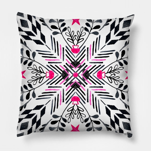 Winter Graphic Folk Art Pattern Pillow by micklyn