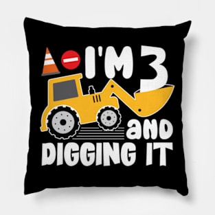 I'm 3 and Digging It Construction Excavator Pillow