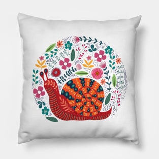 Snail Hand drawn Floral Illustration Pillow