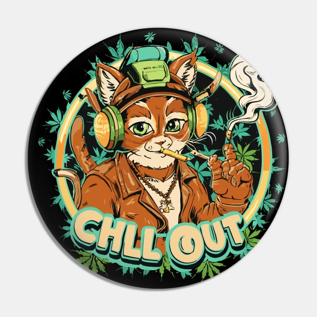Pop Culture Cat in Hip Hop Gear smoke and chill out Pin by diegotorres
