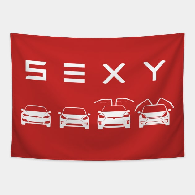 S3XY Tesla - Model S, Model 3, Model X, Model Y Tapestry by LogoBunch