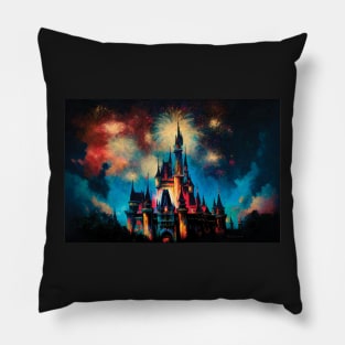 Fantasy Castle and Fireworks Wall Art Pillow