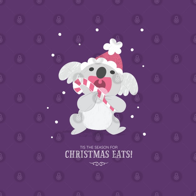 Christmas Koala Eating A Candy Cane by KristyKate