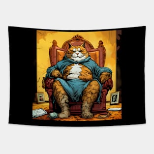 King cat sitting on throne. Tapestry