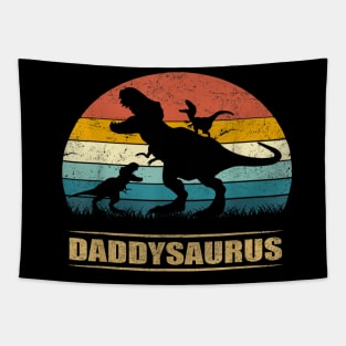 Daddy Dinosaur Daddysaurus 2 Two Kids Funny Father's Day dad Tapestry