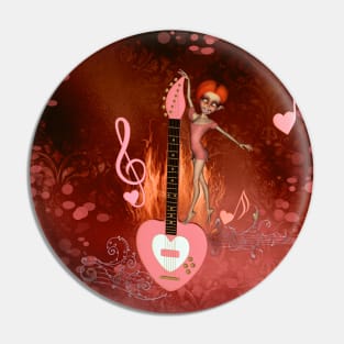 Dancing girl with guitar Pin