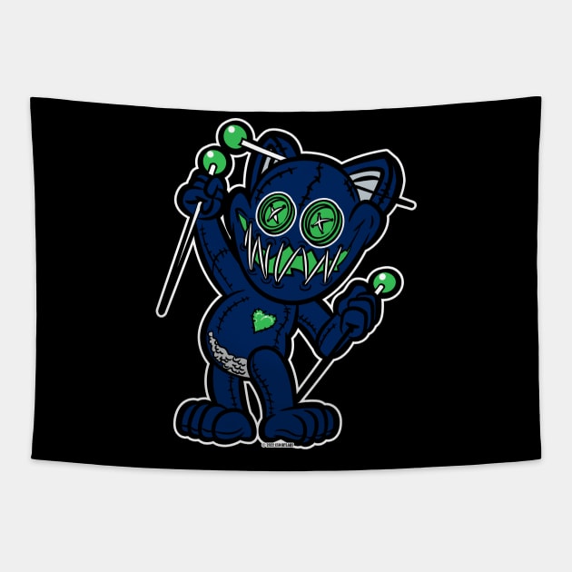Happy VooDoo Kitty Cat Doll Seattle Colors Tapestry by eShirtLabs