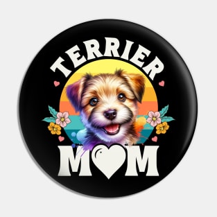 Colorful Terrier Mom Retro Sunset Dog Lover Pin