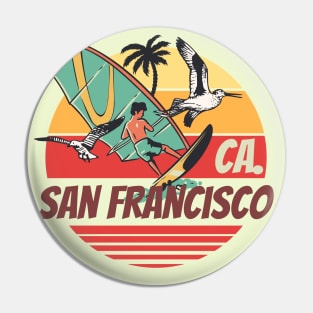 Windsurf San francisco ocean seagulls vintage sunset Pin