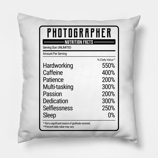 photographer nutrition value Pillow by IndigoPine