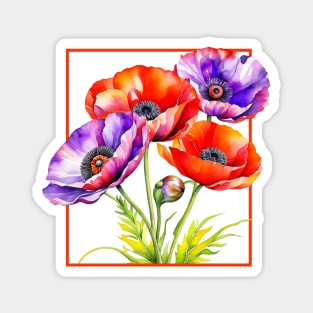Watercolor Memorial Day Red and Purple Poppies Magnet