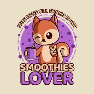 Smoothie - Cute Squirrel Drinking Smoothie Cartoon Kawaii T-Shirt