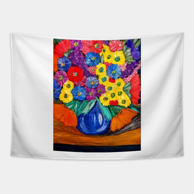 Bright and colorful abstract flowers Tapestry by kkartwork