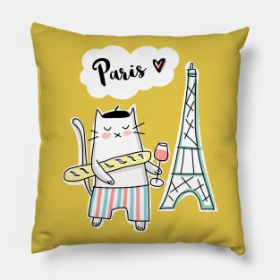 Paris Love - French Cat and Eiffel Tower Pillow