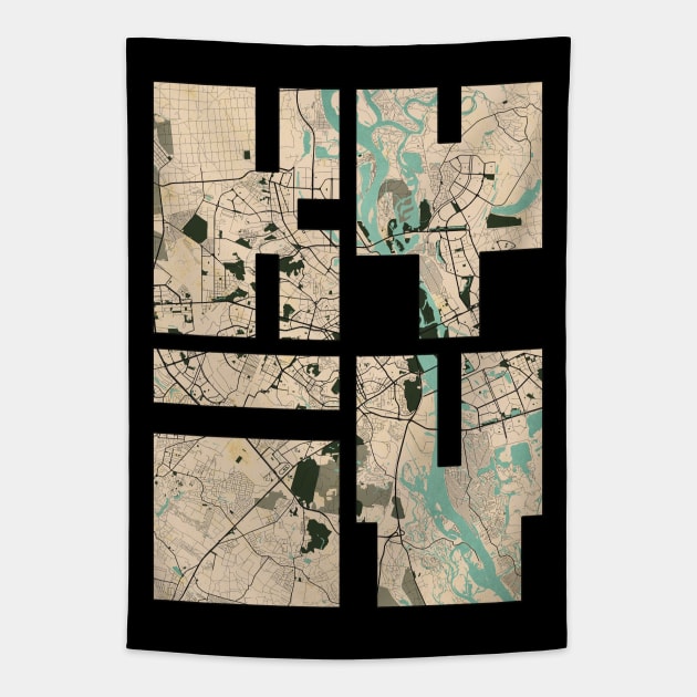 Kyiv, Ukraine City Map Typography - Vintage Tapestry by deMAP Studio