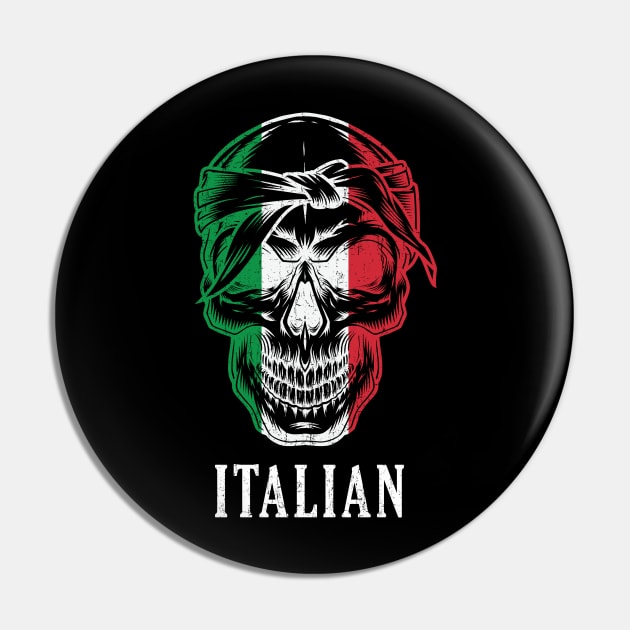 Italy Flag Skull - Cool Italian Culture Grunge Pin by mstory