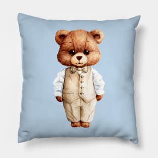 Cute Watercolor Teddy Bear with papillon Pillow