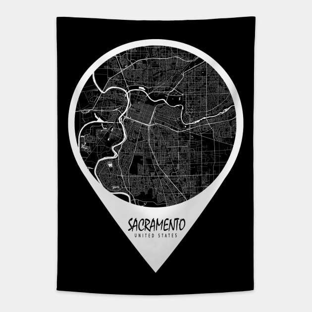 Sacramento, USA City Map - Travel Pin Tapestry by deMAP Studio