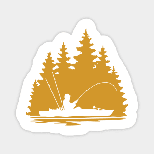 Kayak Fisherman Rural Lake Scene Silhouette Magnet