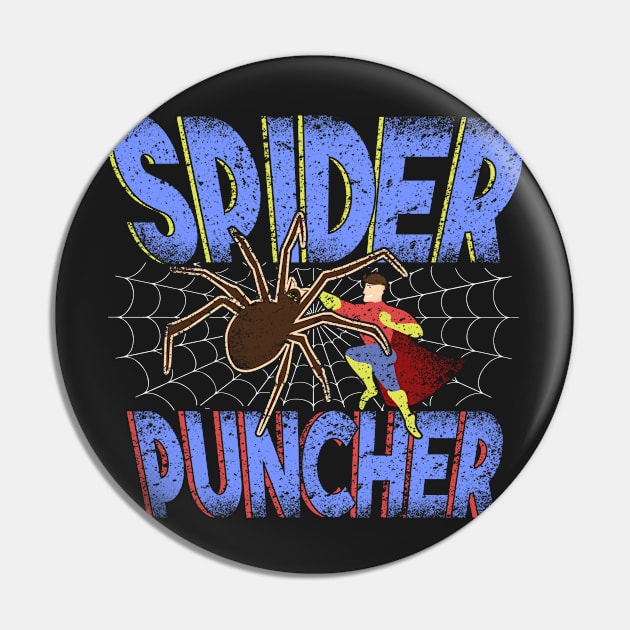 Spider Puncher - The Coolest New Superhero Pin by RedCatDesigns